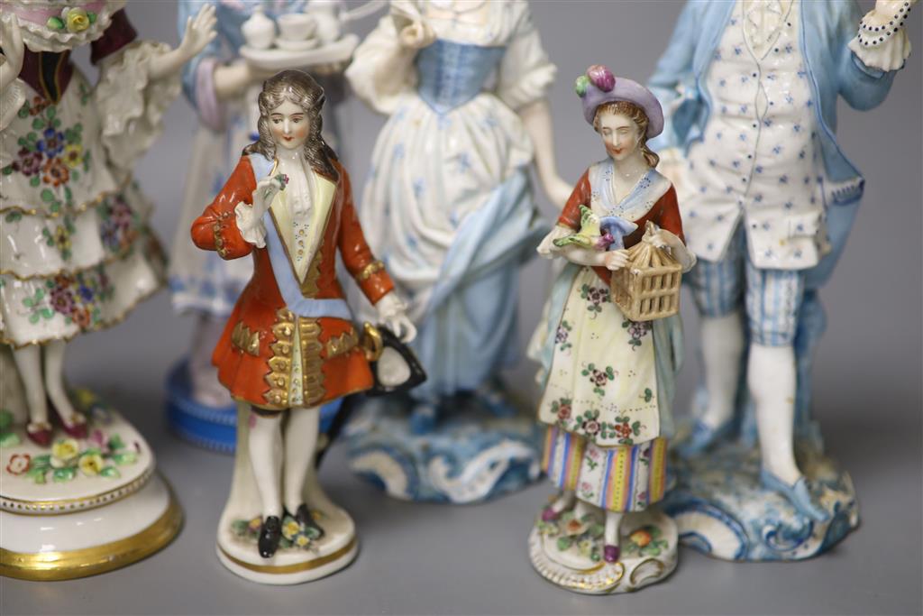 Six Continental porcelain figures, tallest 23cm